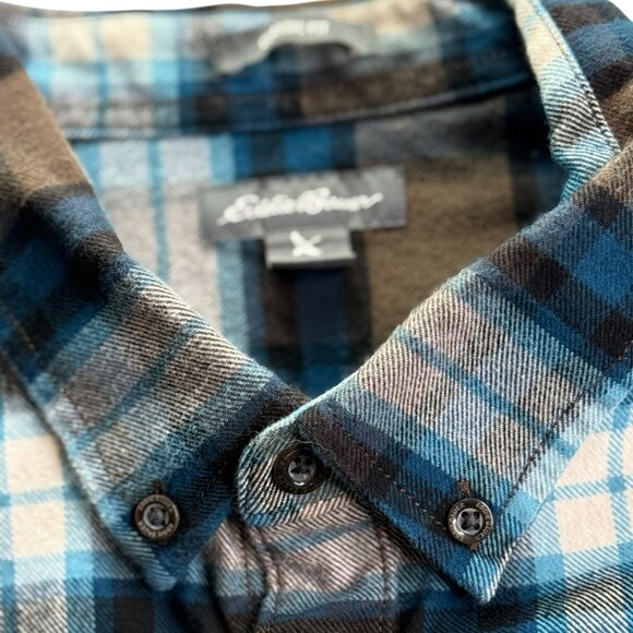 Eddie Bauer Plaid Check Flannel Button Down Shirt 100% Cotton Size Men's TL Lg - Picture 4 of 11
